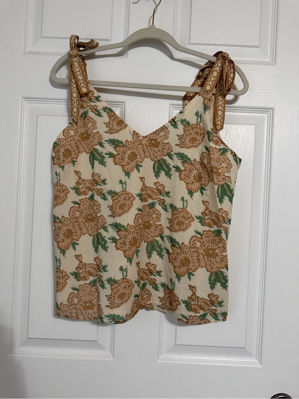 Cleobella Tie-Shoulder Floral Cami Top - Cream and Brown